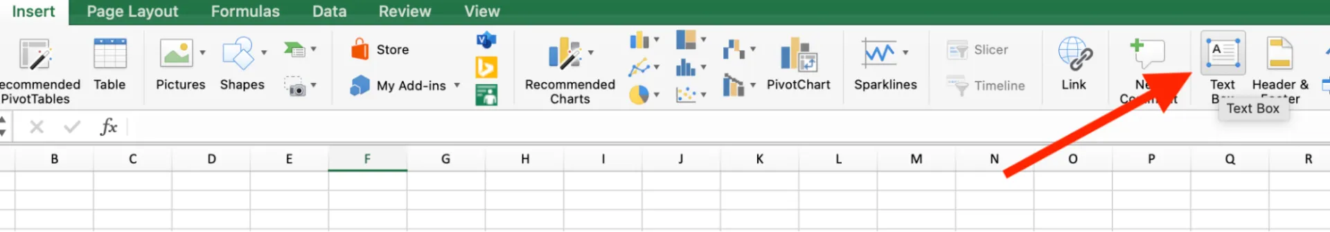 Microsoft Excel에서 '텍스트 상자' 삽입하기