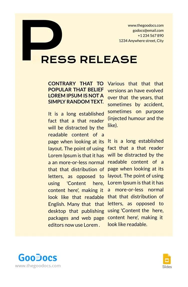 Exemple de modèle de communiqué de presse classique goodocs
