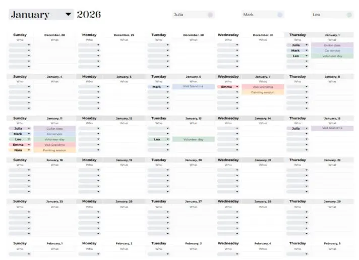 Calendario familiar digital de gdoc.io