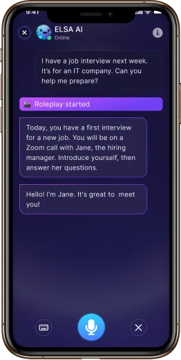 ELSA Speak Arayüzü:  iOS için yapay zeka uygulamaları