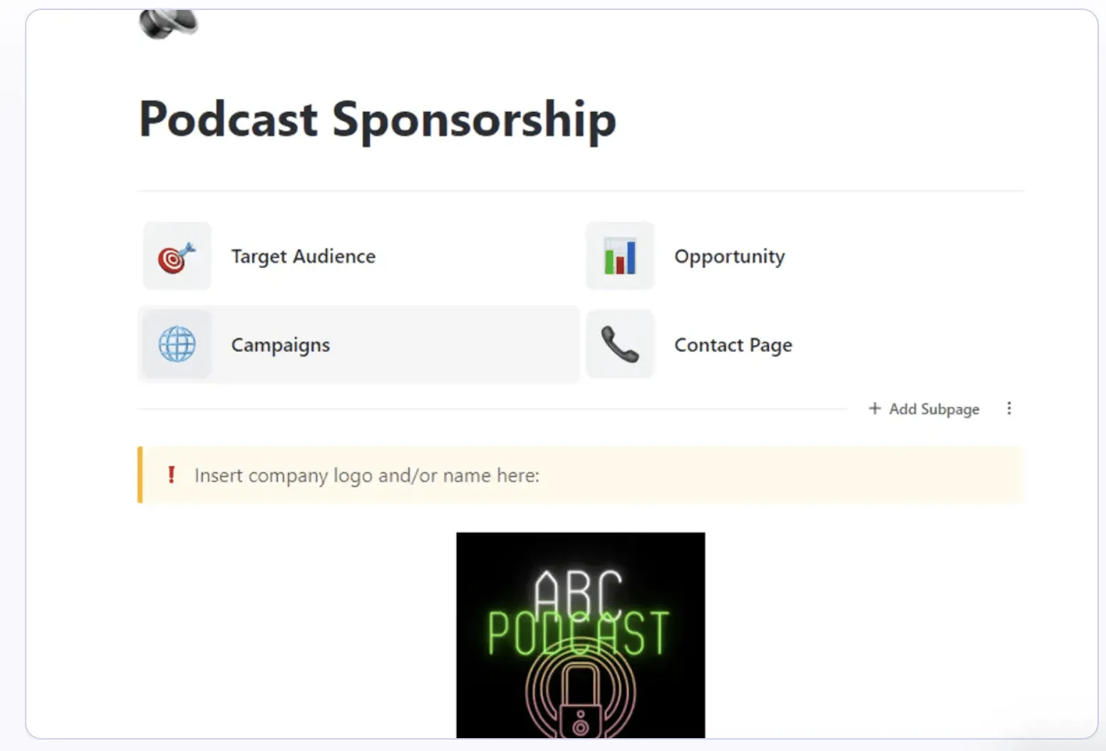 Obtenez plus de sponsors pour votre podcast grâce au modèle de sponsoring de podcast ClickUp.