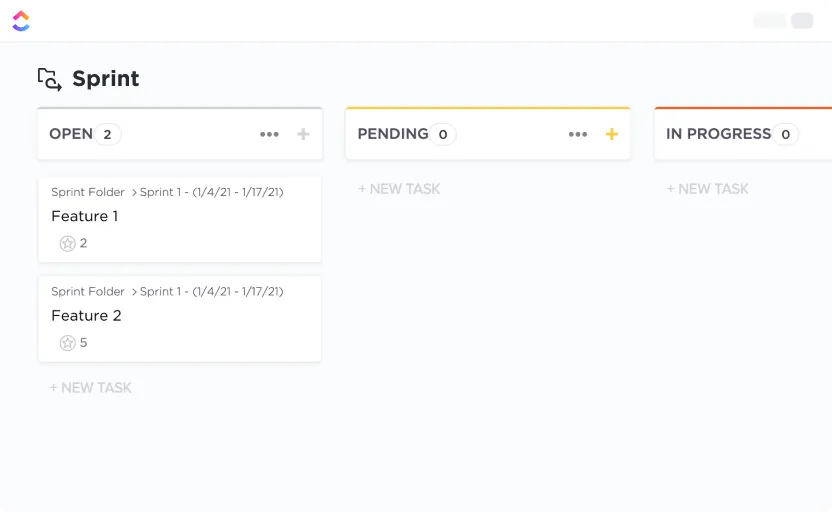 ClickUp-Vorlage für einfache Sprints