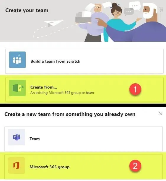 Crie uma nova equipe a partir de uma equipe ou grupo existente_Como criar uma equipe no Microsoft Teams
