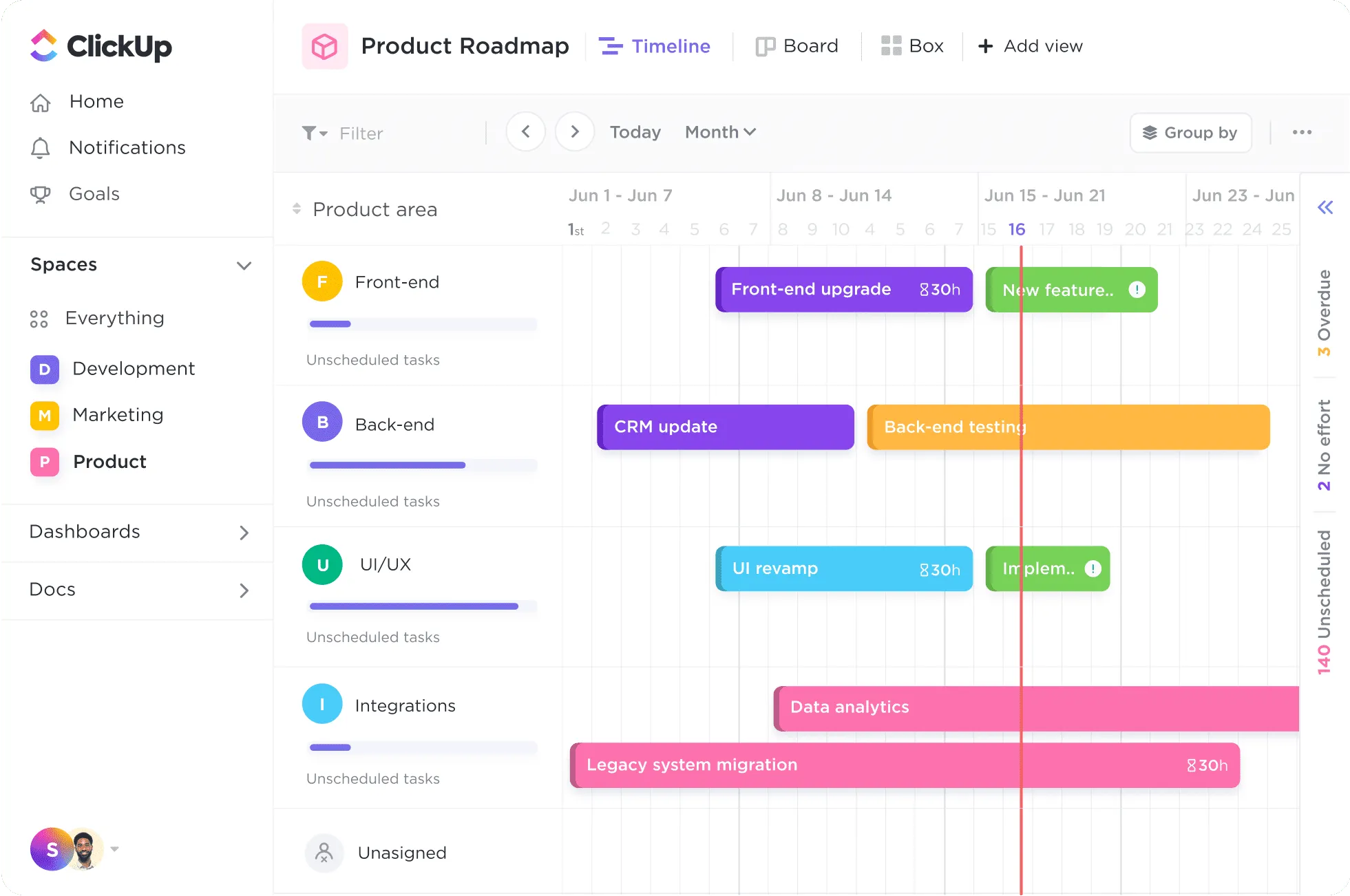 ClickUp Gantt-Ansicht Produktbeispiel anzeigen