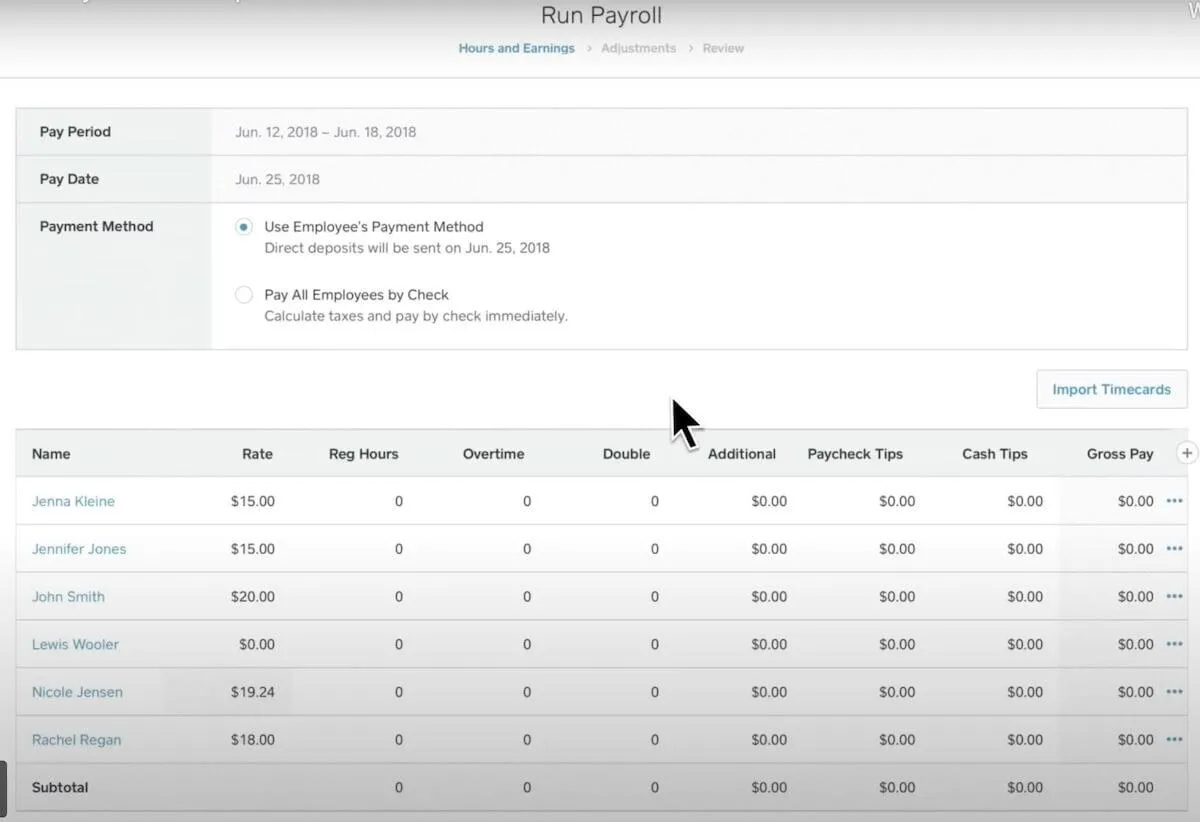 Các lựa chọn thay thế Gusto: danh sách nhân viên và mức lương của họ trong SquareUp Payroll
