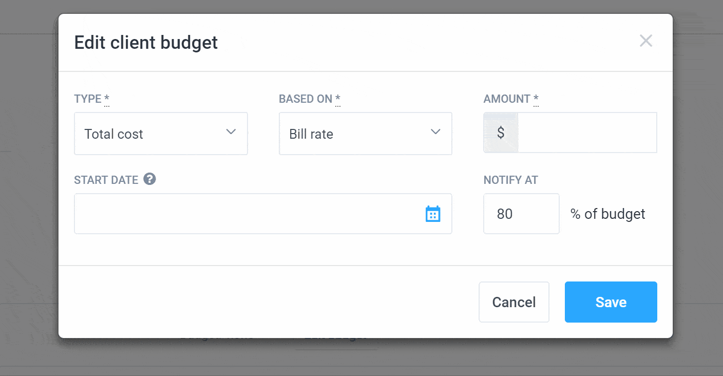Aggiungi un budget cliente in ClickUp