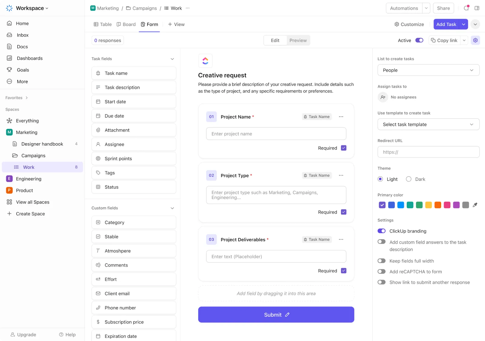 Raccogli le opinioni dei dipendenti e migliora il contenuto della tua intranet con ClickUp Moduli.