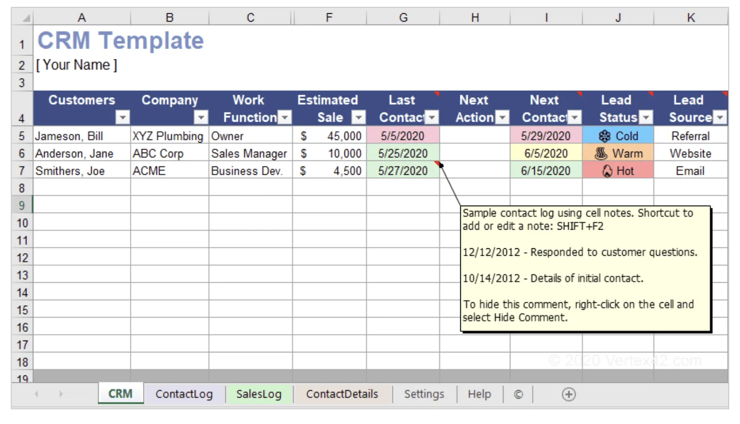 Excel-CRM-Vorlage von Vertex24