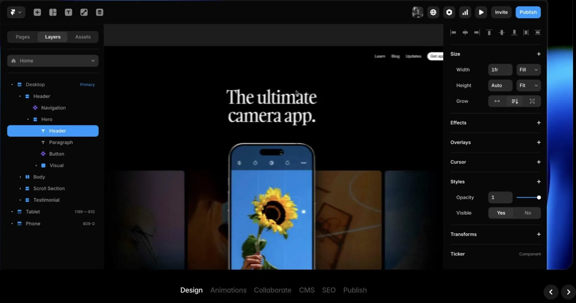 Framer (ideale per la prototipazione rapida e la creazione di siti)