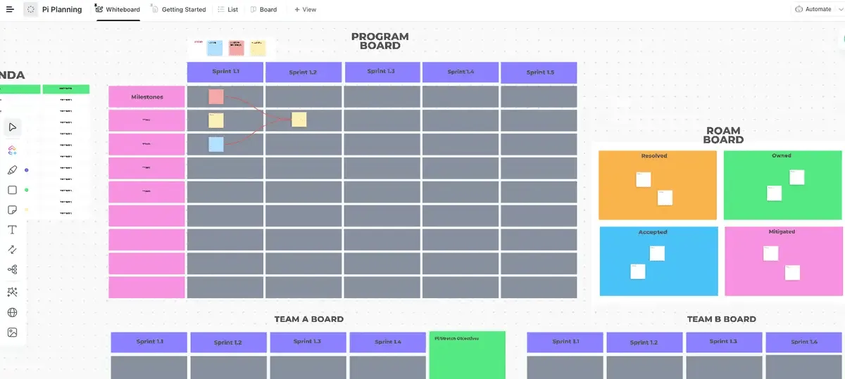 O modelo de planejamento Pi do ClickUp foi projetado para ajudá-lo a planejar projetos, sprints e lançamentos.