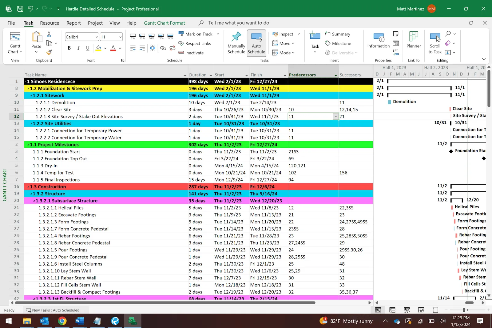 แผนภูมิแกนต์ของ Microsoft Project และมุมมองโครงการหลายรายการ
