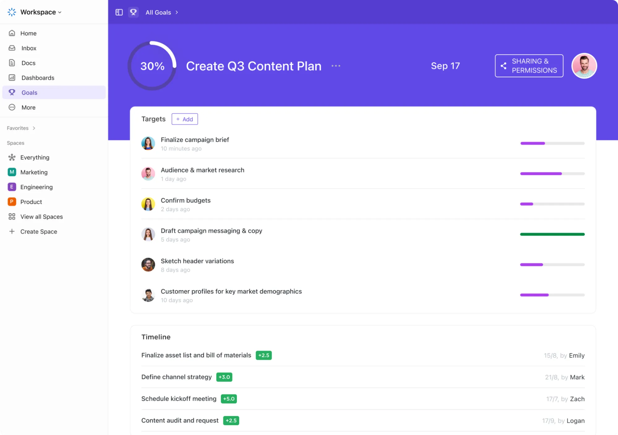 ตั้งและติดตามเป้าหมายที่วัดผลได้ด้วย ClickUp Goals: แผนงานสำหรับวันนี้และอนาคต