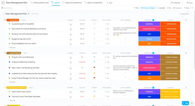 Verfolgen Sie Termine, Meilensteine und Ergebnisse mit der Teammanagement-Plan-Vorlage von ClickUp.