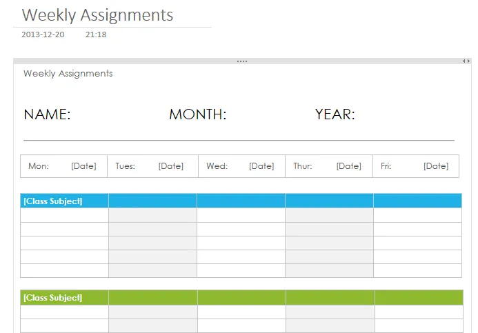 Vorlage für wöchentliche Aufgaben: OneNote-Kalender-Vorlagen