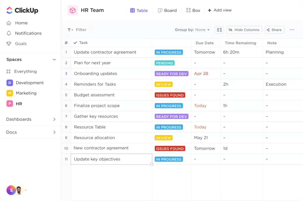ClickUp gestion de projet pour l'HR