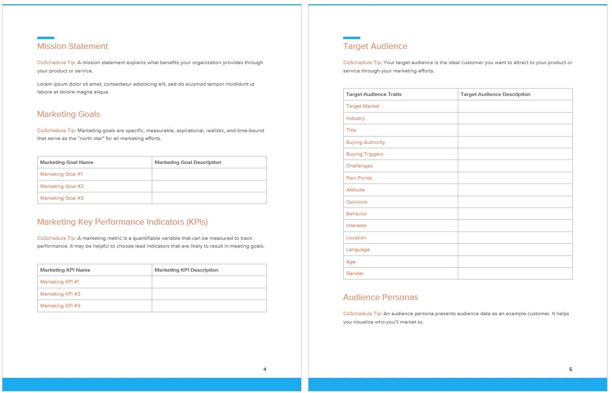 Word-mall för marknadsföringsplan från CoScheduleWord