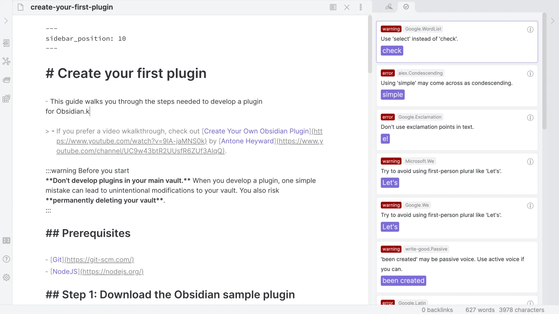 Sử dụng Obsidian để ghi chú về cách tạo plugin