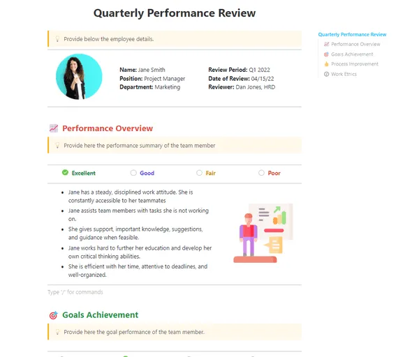 Modèle d'évaluation trimestrielle des performances ClickUp