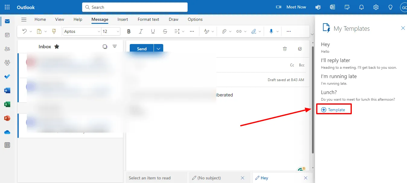 Sélectionnez Modèle Outlook dans le menu déroulant pour accéder à un dossier de modèles ou en créer un.