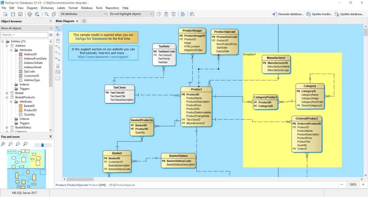 Ejemplo de un diagrama creado en Datanamic DeZign.