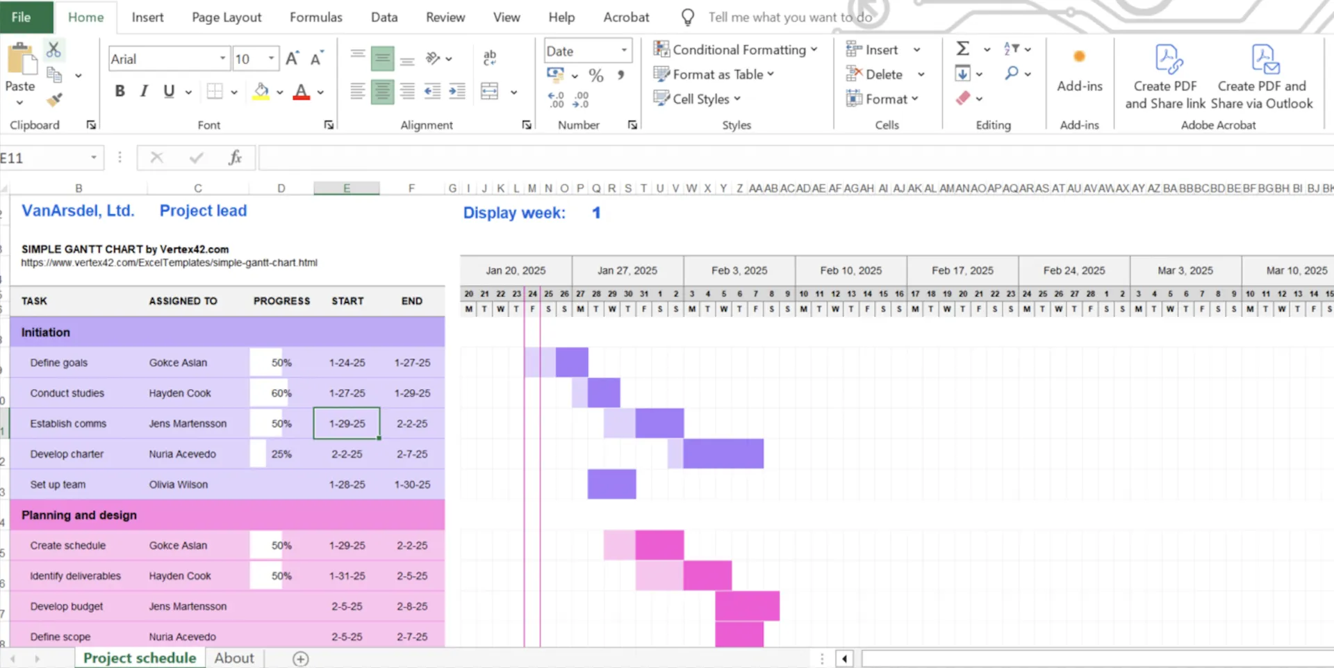 シンプルなガントチャートテンプレート：Excel で建設スケジュールを作成する方法