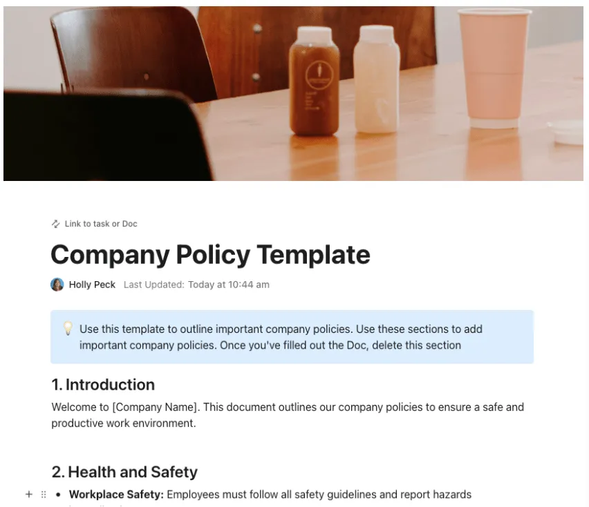 Template Kebijakan Perusahaan ClickUp ; Template SOP Gudang