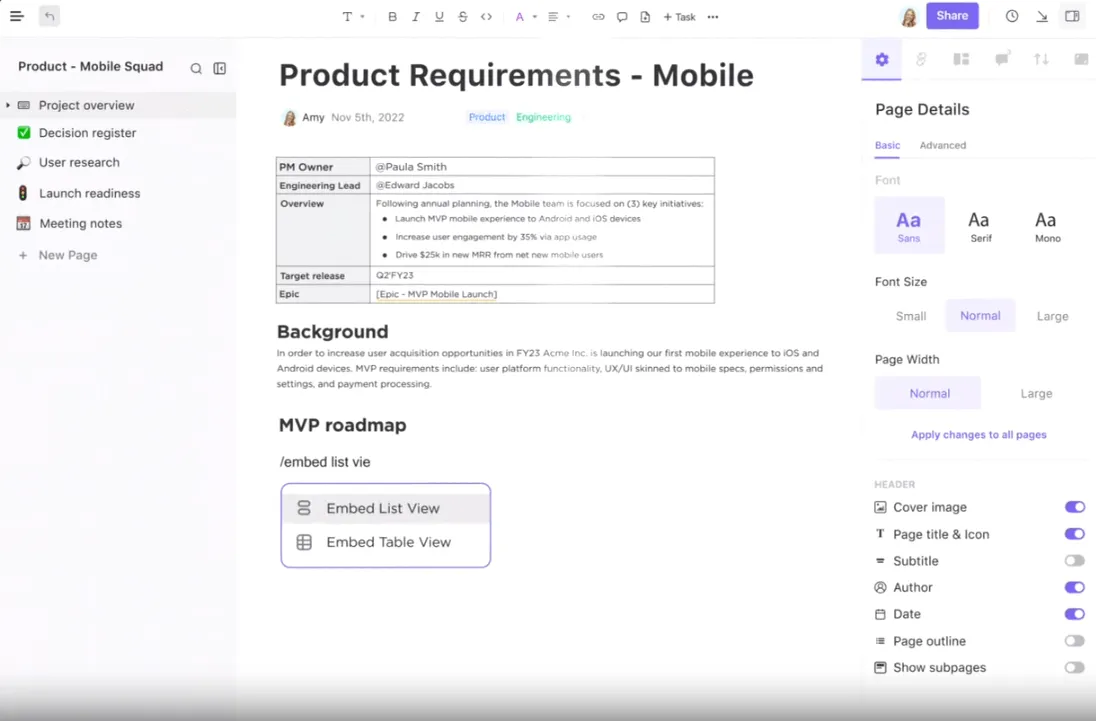 Plataforma de gerenciamento de produtos da ClickUp para a curva de adoção do produto