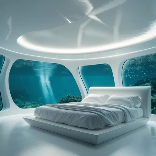 Quarto subaquático futurista e luxuoso: Prompts da Leonardo AI