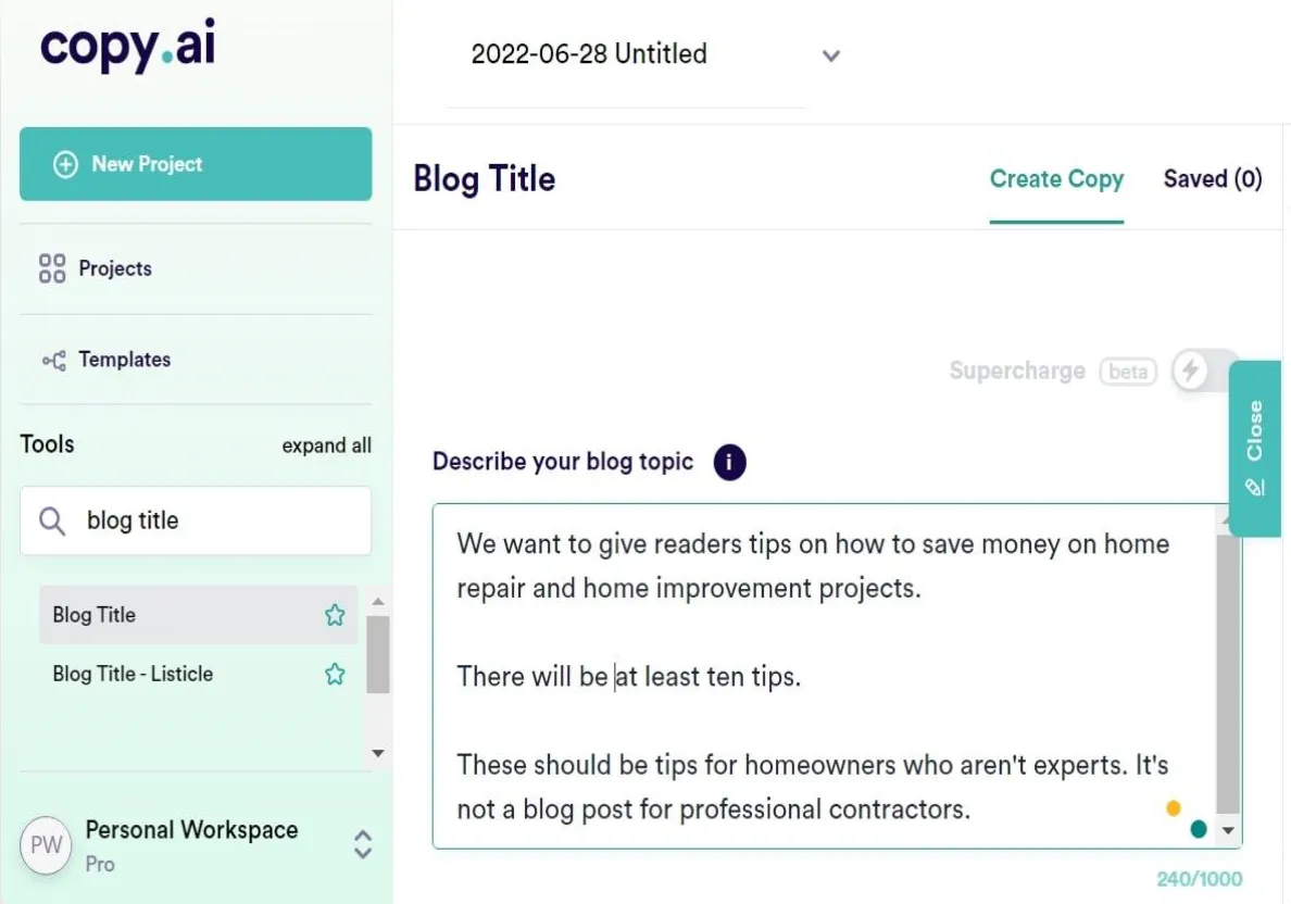 Tableau de bord Copy.ai : comment réaliser l'automatisation des descriptions de produits à l'aide de l'IA