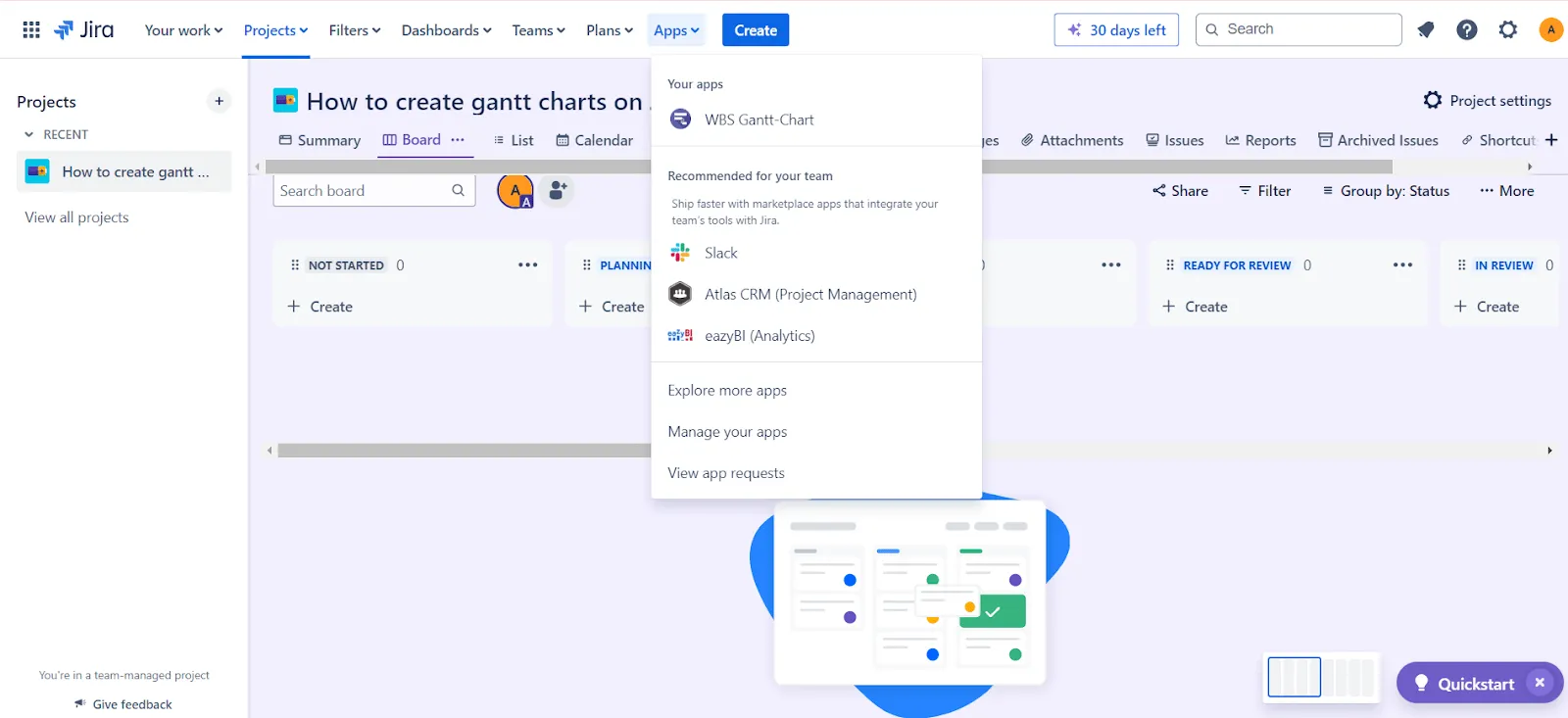 Jak vytvořit Ganttův diagram v Jira: Spusťte plugin z aplikací