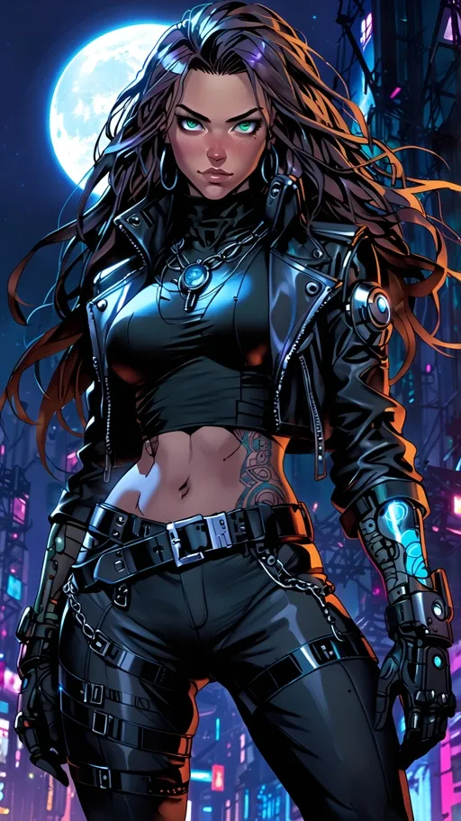Líder rebelde feminina com equipamento cyberpunk: Prompts da Leonardo AI