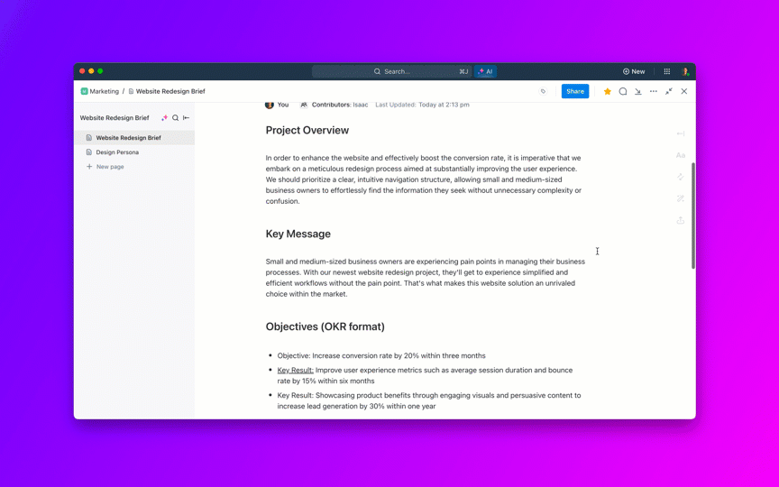 ClickUp AI – Tool zum Verfassen von Inhalten