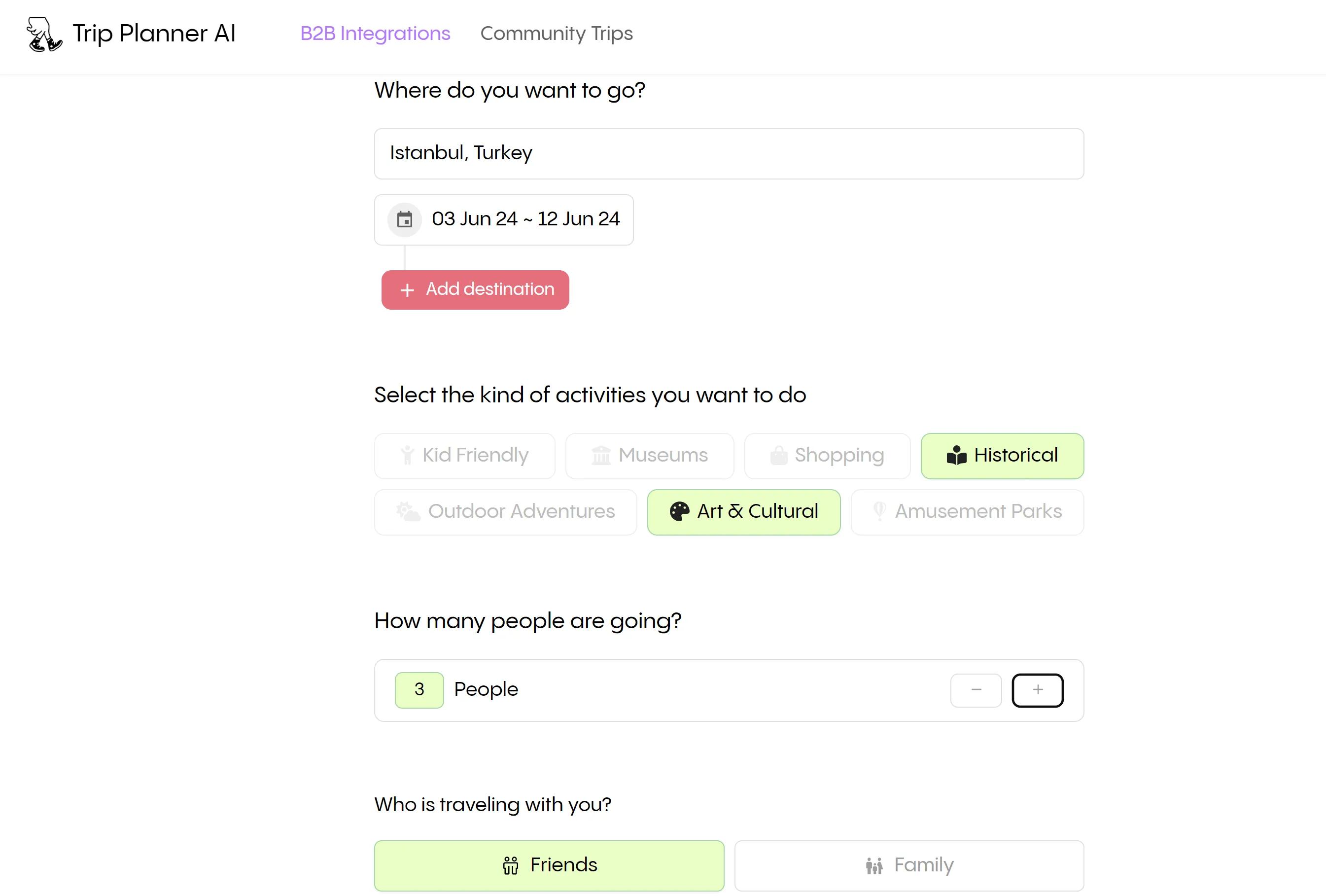 Generación de itinerarios de viaje con IA en Trip Planner AI