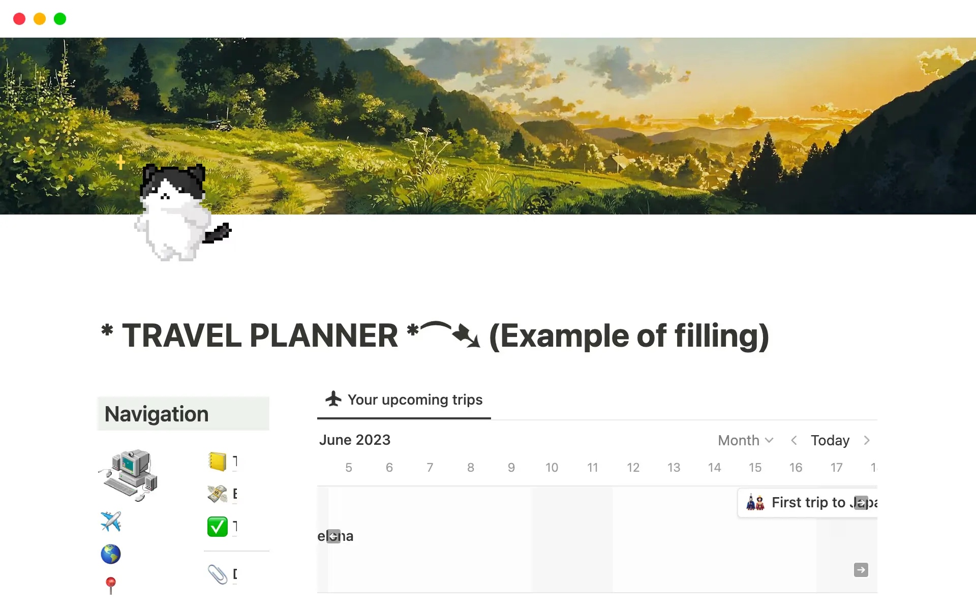Notion'da seyahat planlayıcı