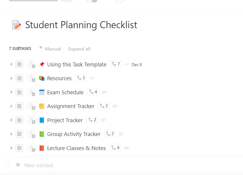 Mall för checklista för studentplanering