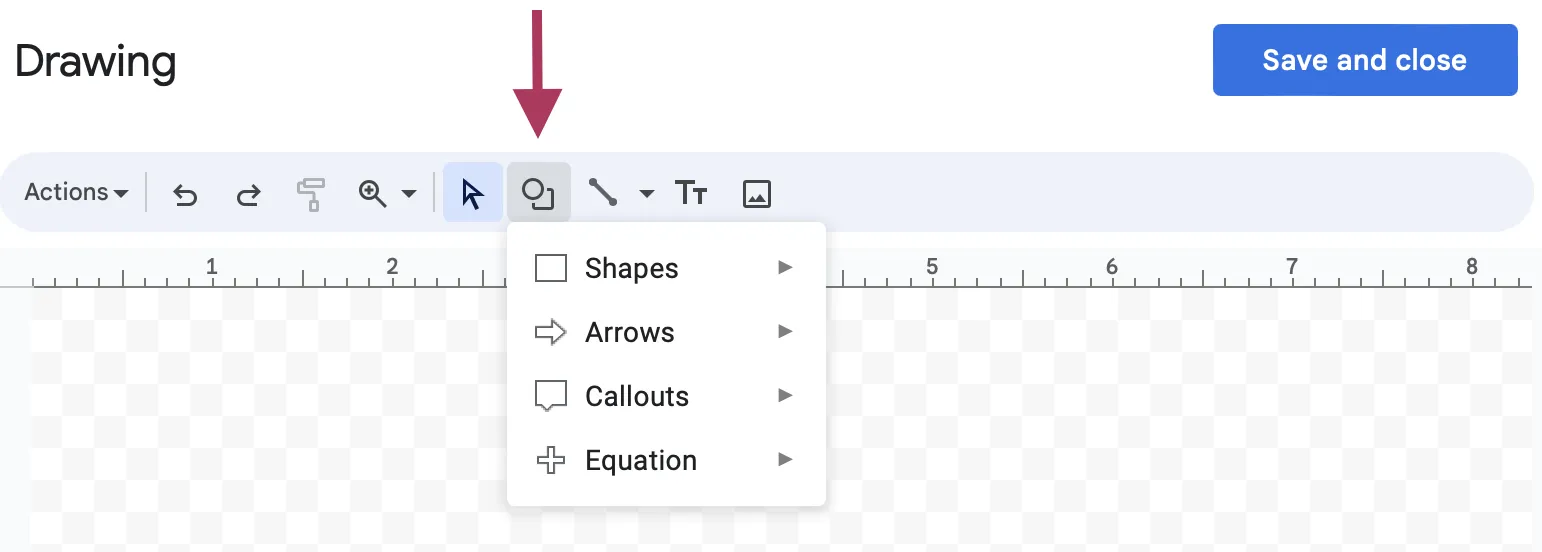 การสร้างรูปร่างใหม่จากแผง 'วาด' ใน Google Docs