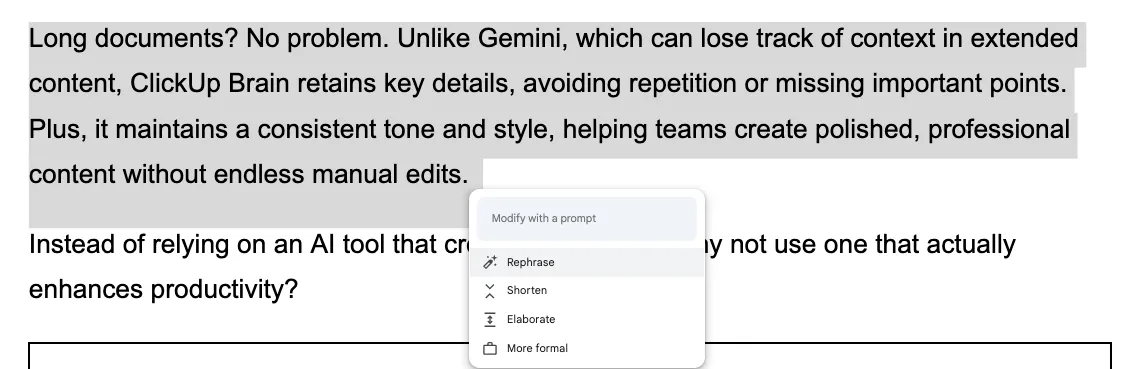 تنقيح النص باستخدام Google Gemini في محرّر مستندات Google