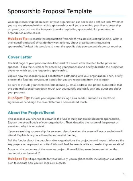 Template Proposal Sponsorship HubSpot