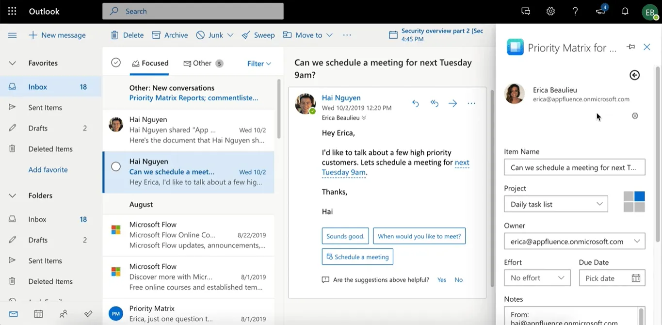 Prioritätsmatrix in Outlook