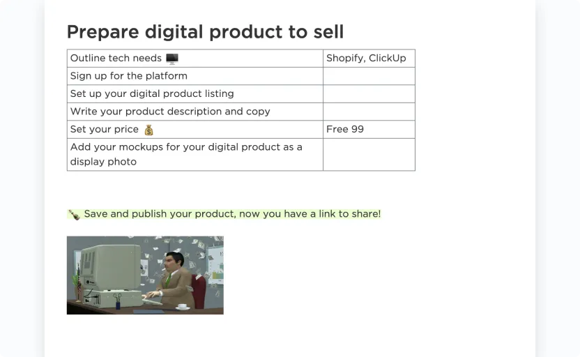قالب قائمة مراجعة المنتجات الرقمية من ClickUp