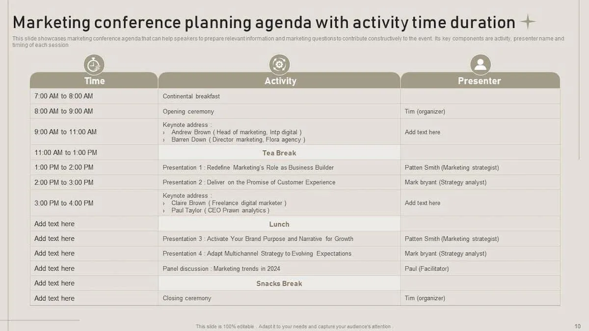 PowerPoint-Vorlage für Konferenzagenda-Folien