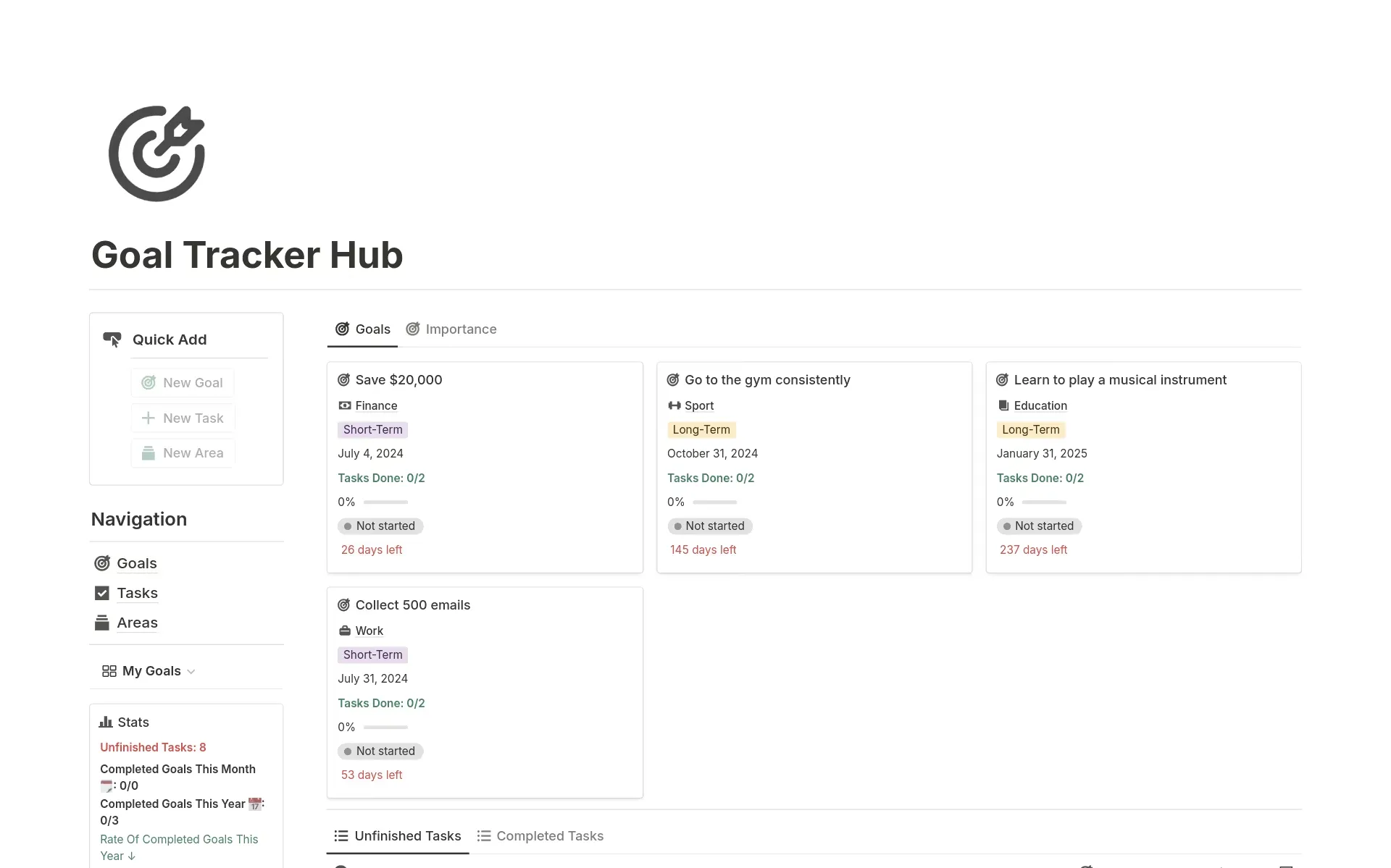 Modèle d'objectifs Notion : modèle Goal Tracker Hub par Notion