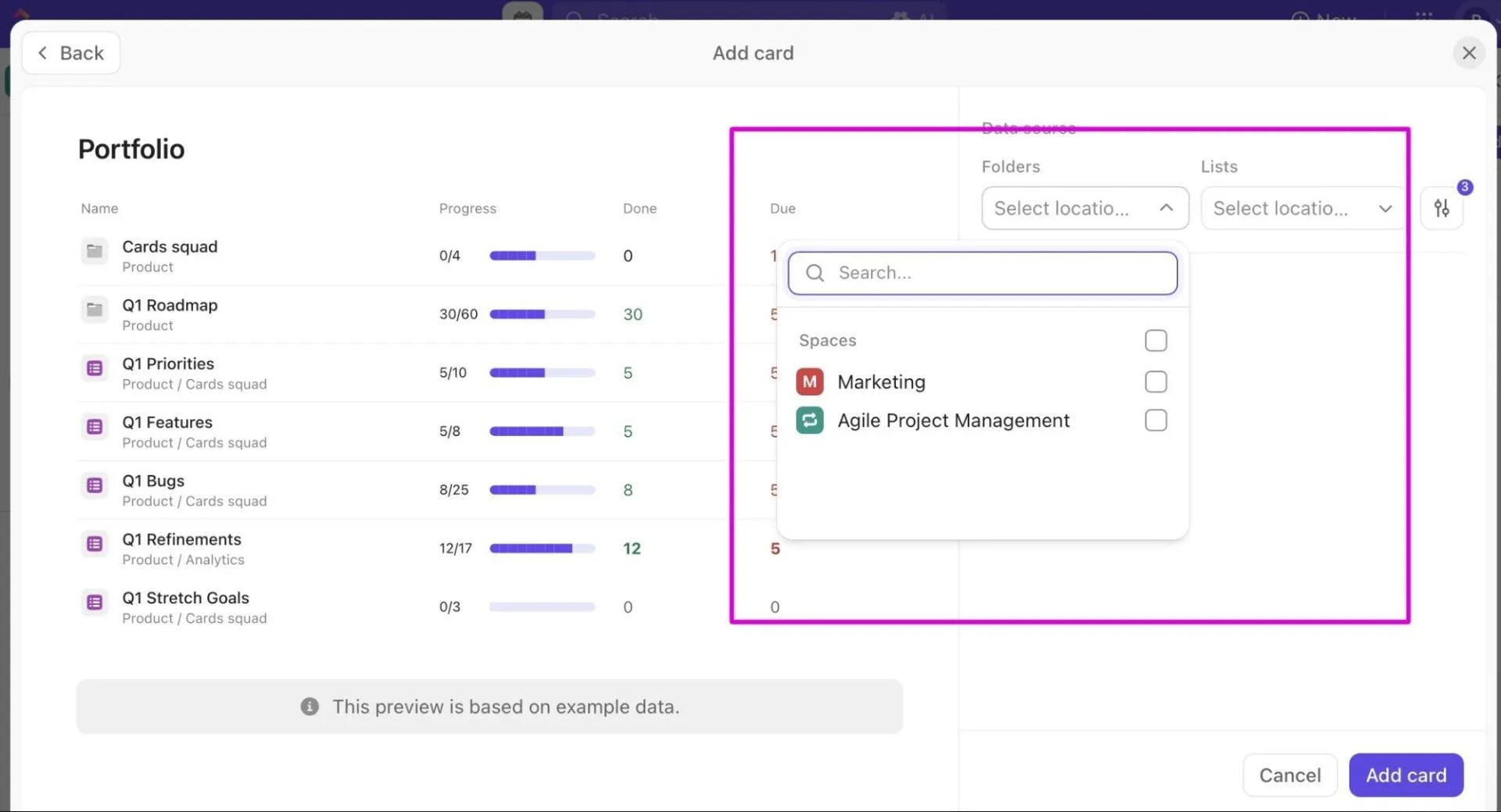 Painéis do ClickUp: visualize o desempenho com visibilidade entre projetos para alinhamento da equipe