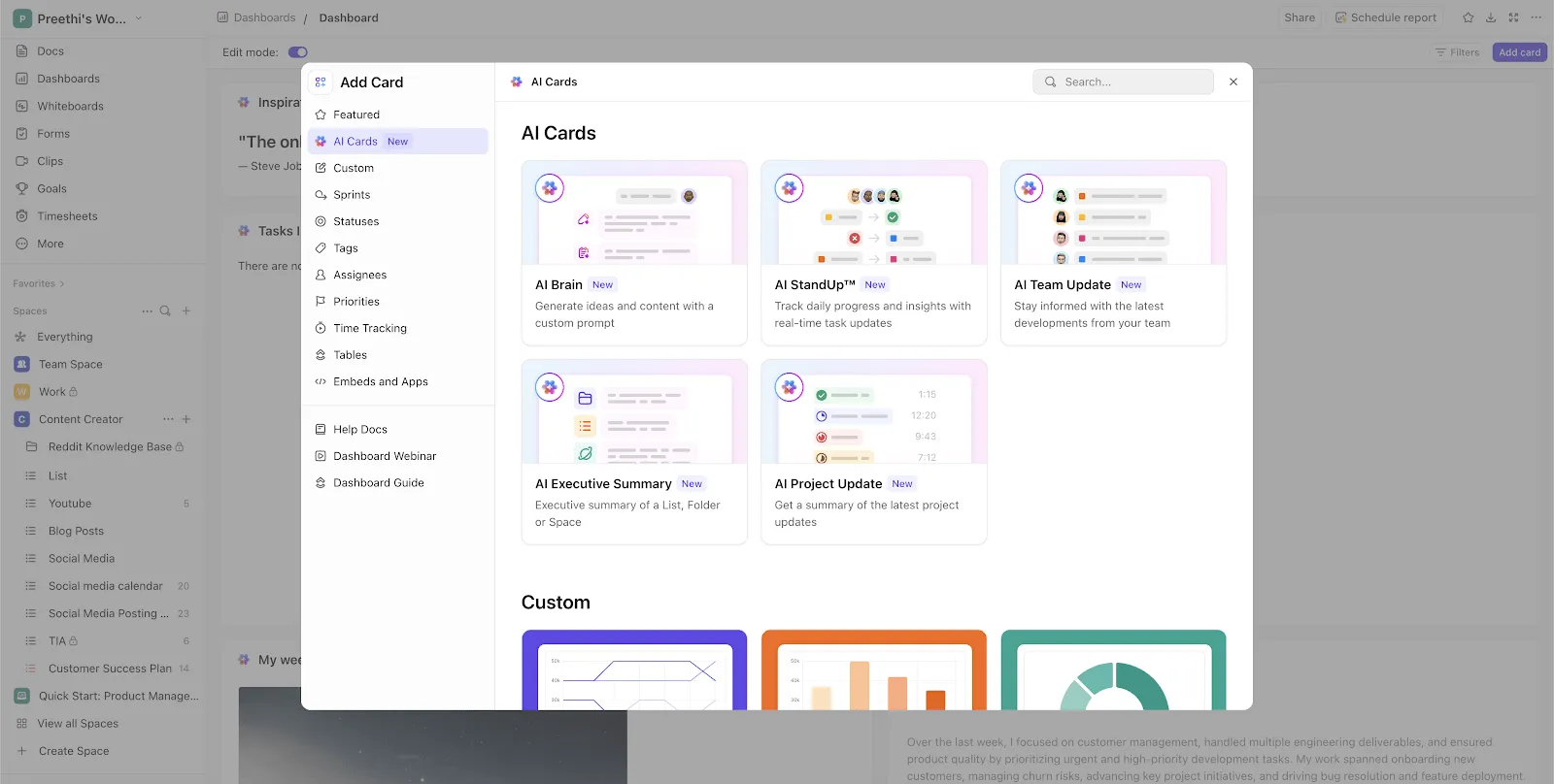 ClickUp-Dashboards KI-Karten: Verstehen Sie die Bedeutung schneller Updates