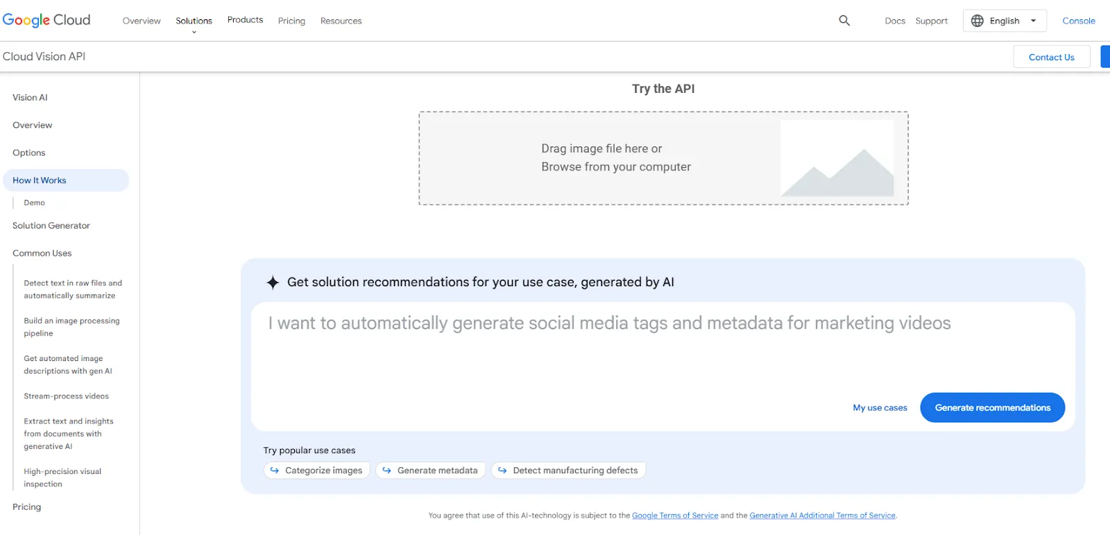 analizator obrazów oparty na AI: Google Cloud Vision API