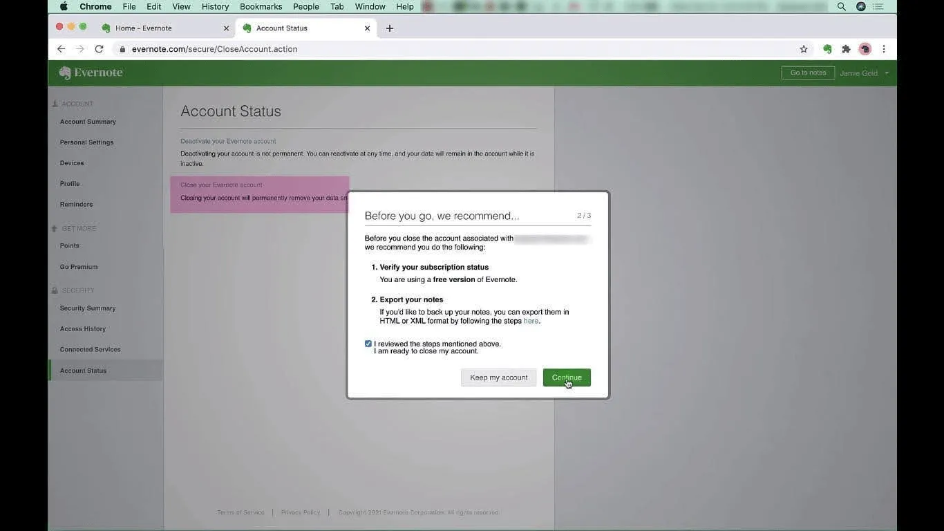 Evernote – zusätzliche Informationen (Pop-up)