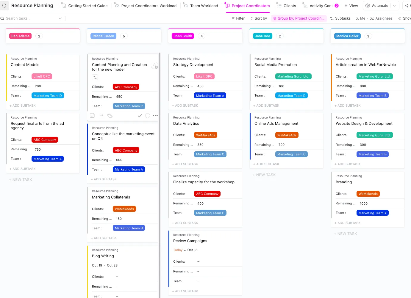 Reallocate resources, tasks, and time with the Kanban Capacity Planning Template by ClickUp