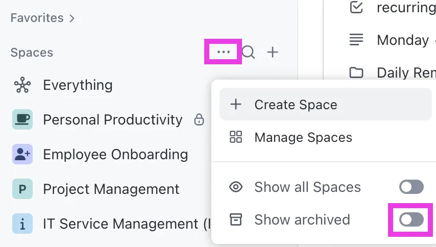 ClickUp’s Archive feature: How to Maintain Documentation