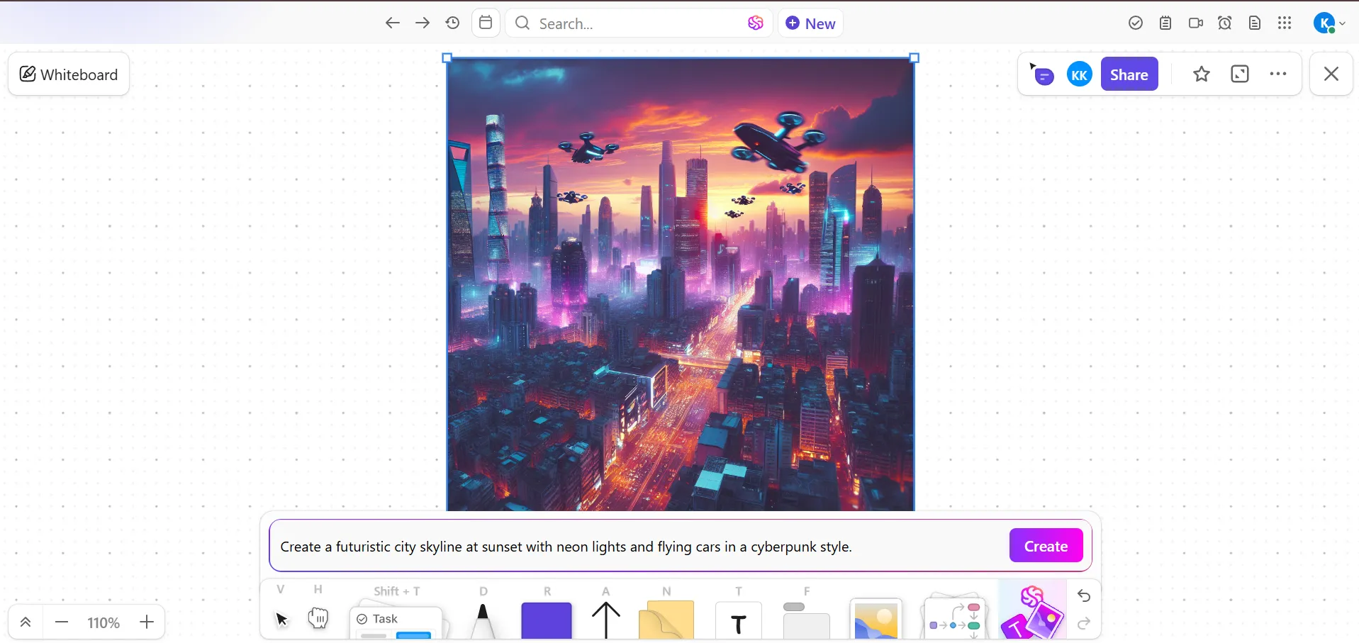 Bảng trắng ClickUp với trình tạo hình ảnh AI