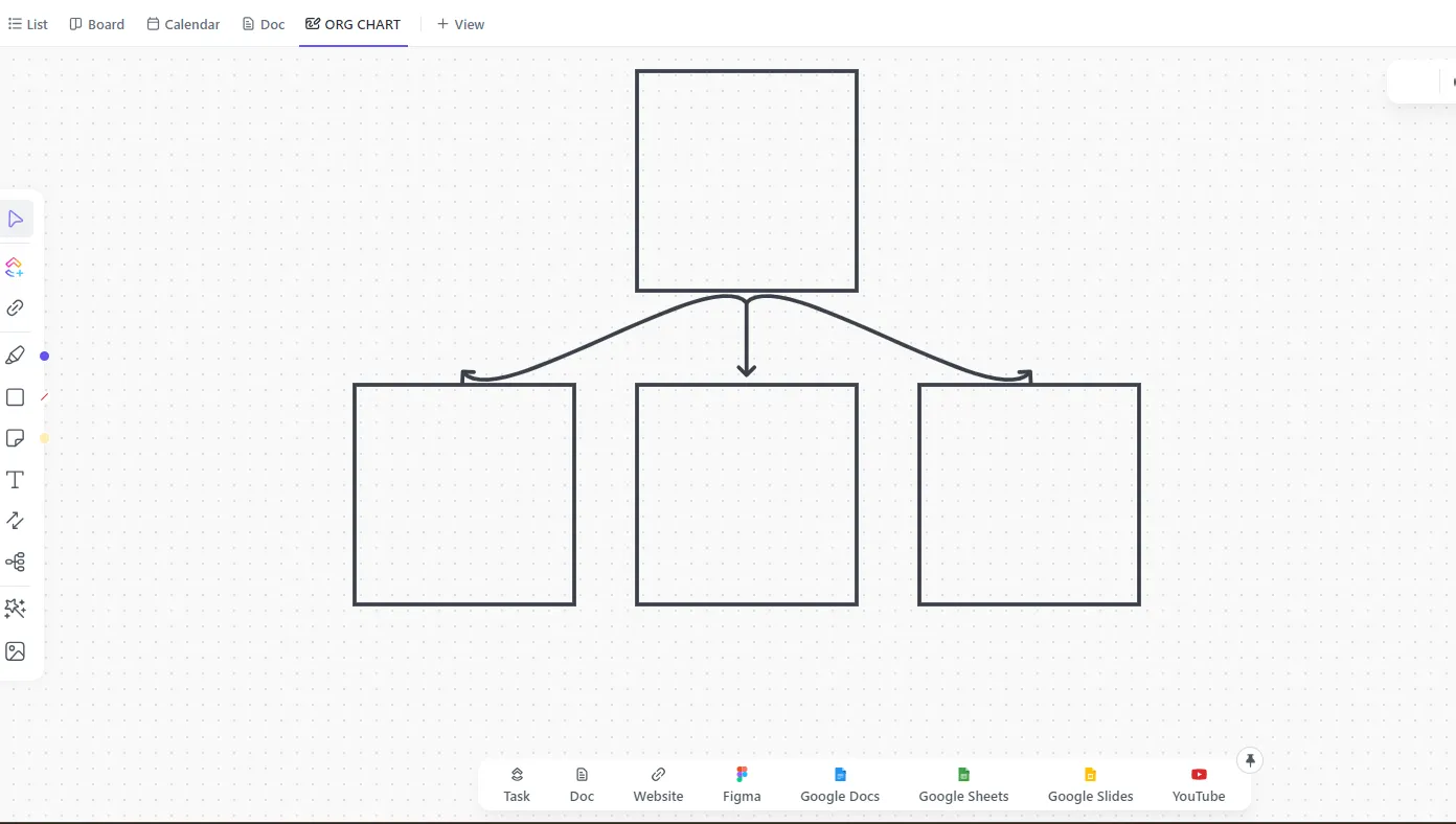 เชื่อมต่อรูปร่างในกระดานไวท์บอร์ดของ ClickUp